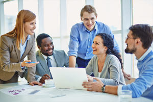 group of men and women working together