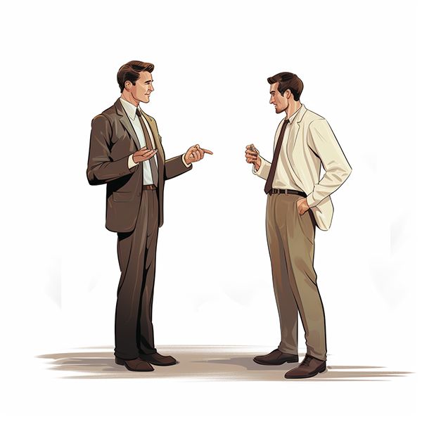 illustration of a business man giving an elevator pitch to another business man