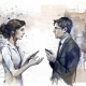 illustration of two business people having a conversation for the 7 C's of communication article header