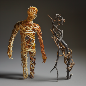 photo of a rebber band person and a person made from twigs for the Science for Resilience article